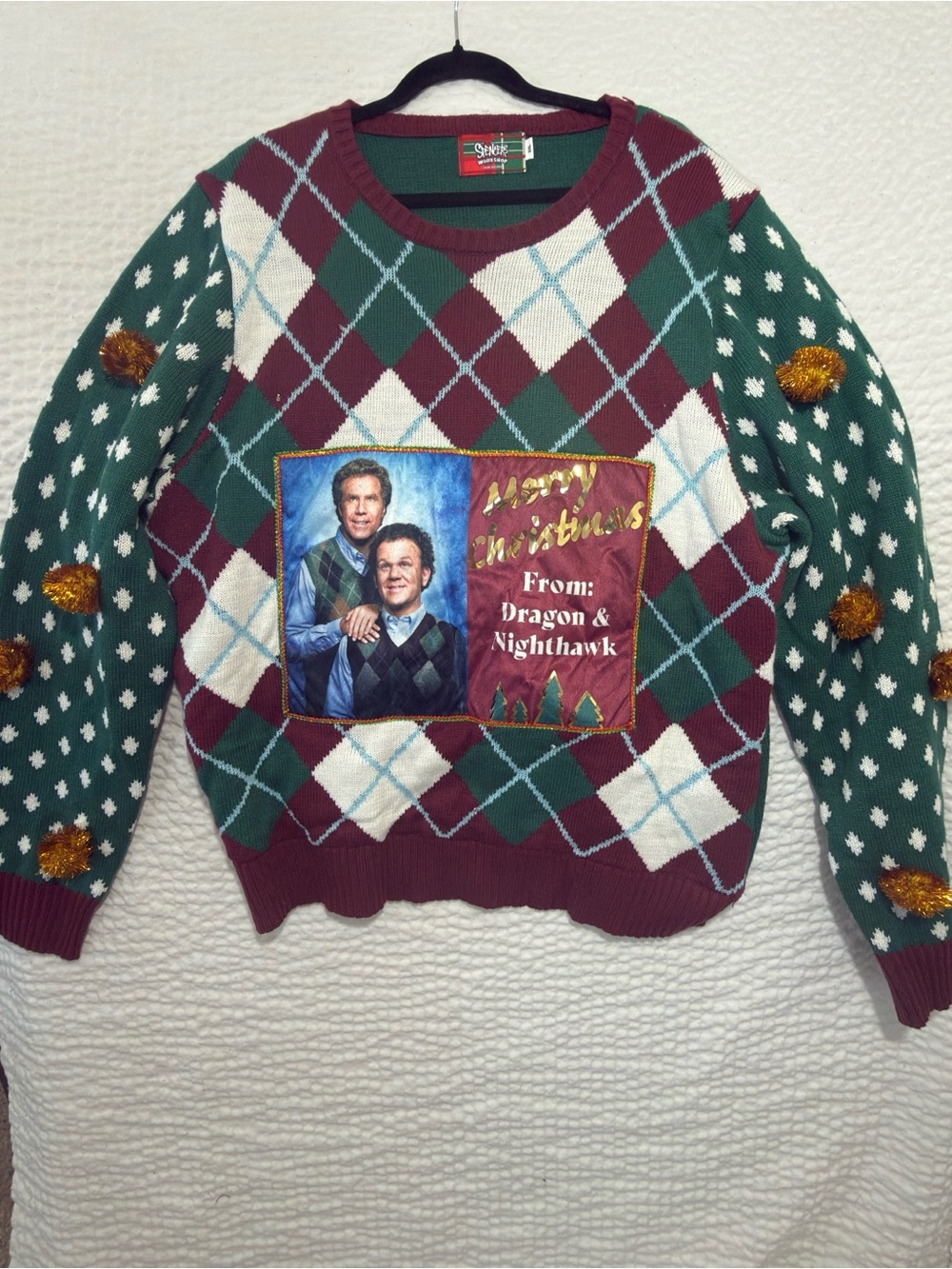 Spencer's Green and Burgundy Argyle Crewneck Holiday Sweater